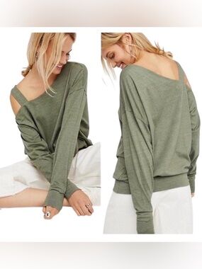 Free People Saratoga Asymmetric Top Oversized Olive Green Women's Size Medium